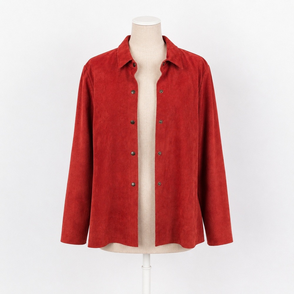 Y2K Suede Leather Snap Button Jacket Size M Red Western Boho Festival Minimalist